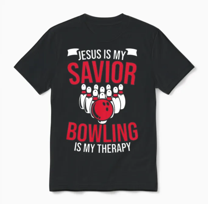 Funny Christian Jesus Bowling Design Unisex T-Shirt in Black