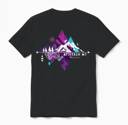Retro Art Boho Attitash Mountain Ski Unisex T-Shirt in Black