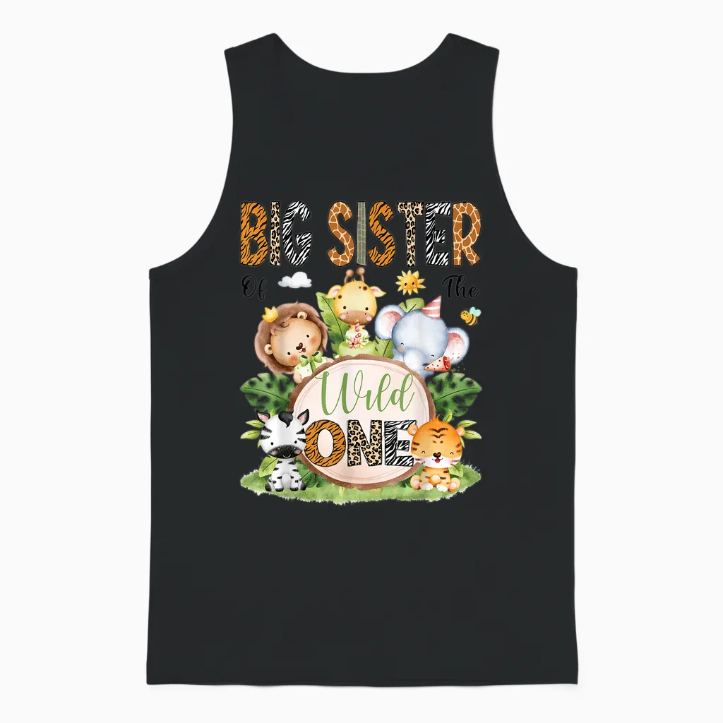 Big Sister of the Wild One Safari Dschungel 1. Geburtstag Kinder Unisex Tank Top in Black