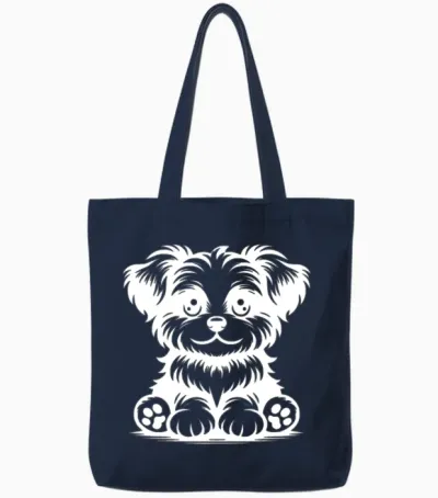 Small Sweet Dog Cute Dog Portrait Tote Bags - Navy