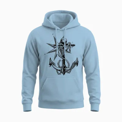Anker Kompass Design Maritim Nautisch Retro Unisex Hoodie - Light Blue
