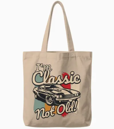 Classic Car Graphic Funny Shirt | Cool Nostalgia T Tote Bags - Natural