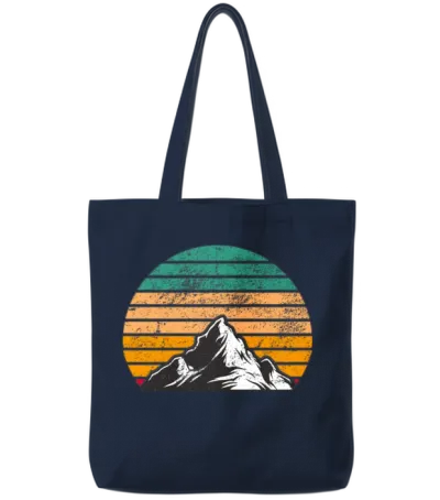 Retro Sunset Mountain for Adventurers Tote Bags - Navy