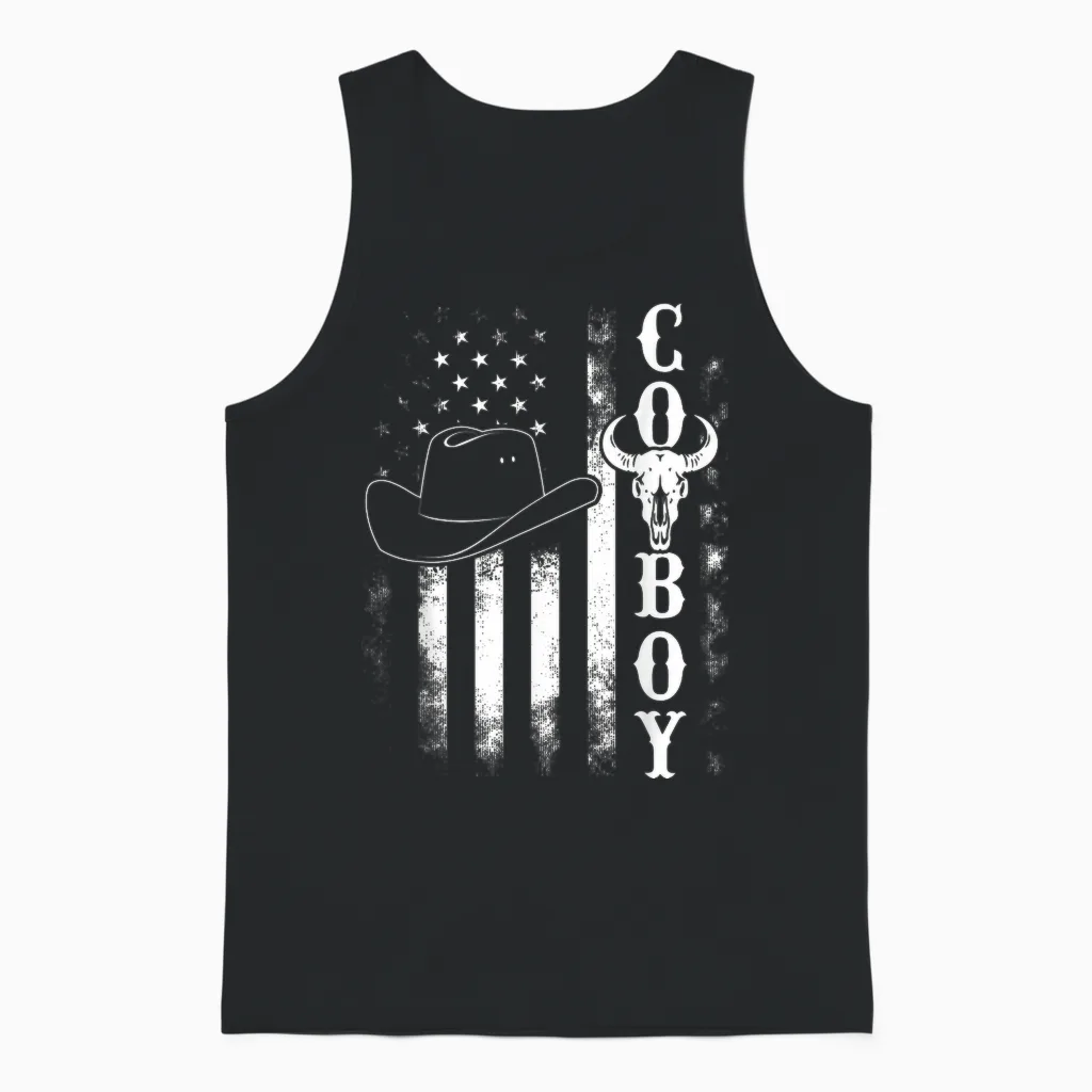 Western Country Men Teen Boy Kid Rodeo Southern Retro Cowboy Unisex Tank Top in Black