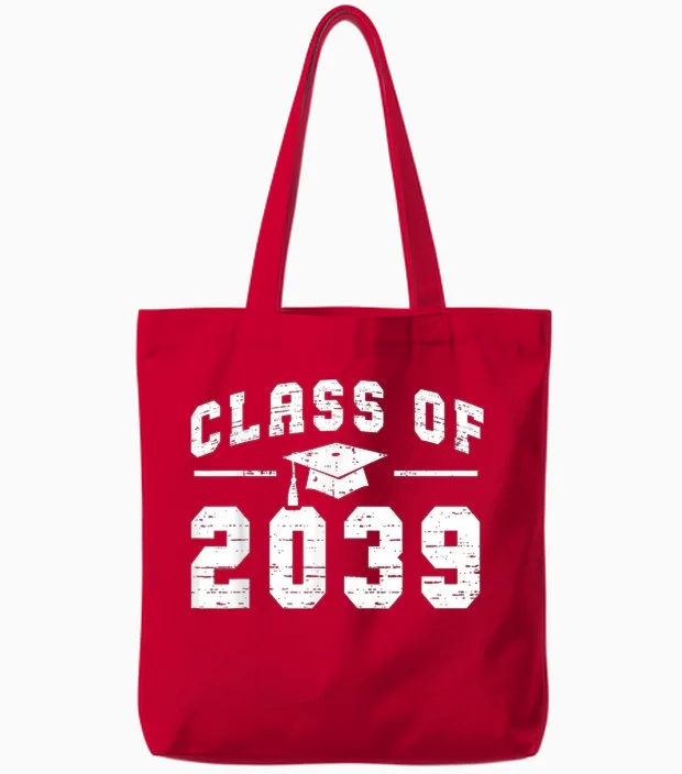 Class of 2039 Grow with Me First Day of School Graduation Tote Bags in Red