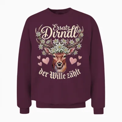 Hirsch T-Shirt Damen Trachtenshirt Dirndl Shirt Trachten Unisex Sweatshirt - Maroon
