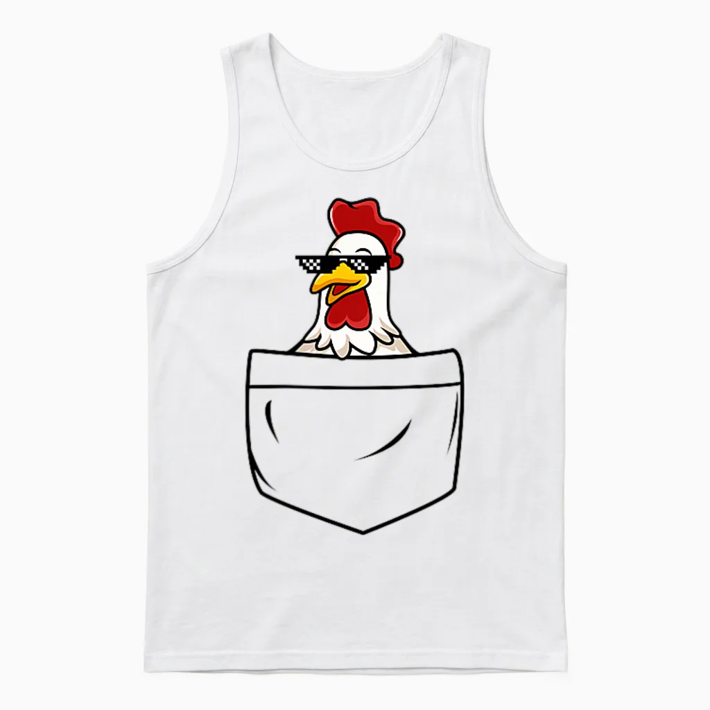 Coole Huhn Henne Hahn in Tasche Mit Meme Sonnenbrille Unisex Tank Top in White