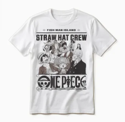 One Piece Anime Straw Hat Crew Fish Man Island Unisex T-Shirt - White
