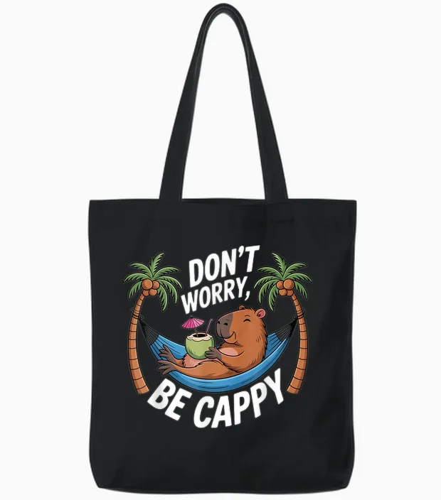 Dont Worry Capybara Nightgown Pyjamas Capybara Tote Bags in Black