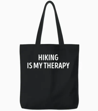 Hiking Is My Therapy Funny Outdoors Tote Bags - Black