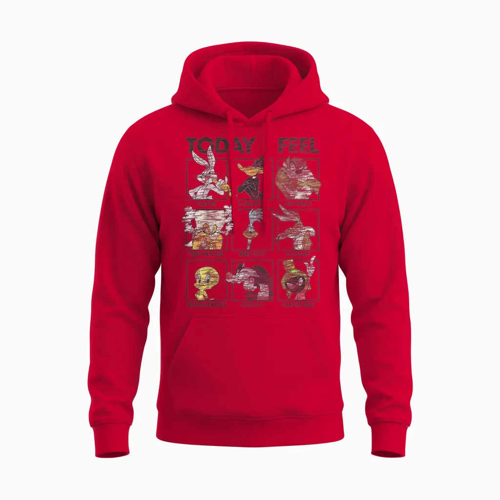 Looney Tunes Today I Feel Distressed Character Box Ups Unisex Hoodie in Red
