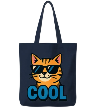 Retro Cool Cat Tote Bags - Navy