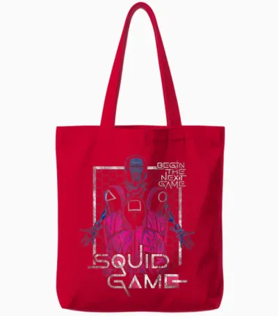 Squid Game Front Man and Guards T-Shirt, Black, S Tote Bags - Red
