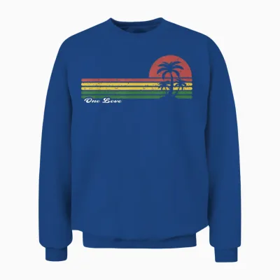 One Love Reggae Rasta Shirt Vintage Sunset Palm Trees Island T-Shirt, Black, S Unisex Sweatshirt - Royal