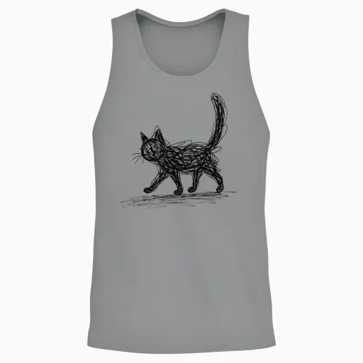 Minimalist Cat, Hand Drawn Kitten Unisex Tank Top - Sport Grey