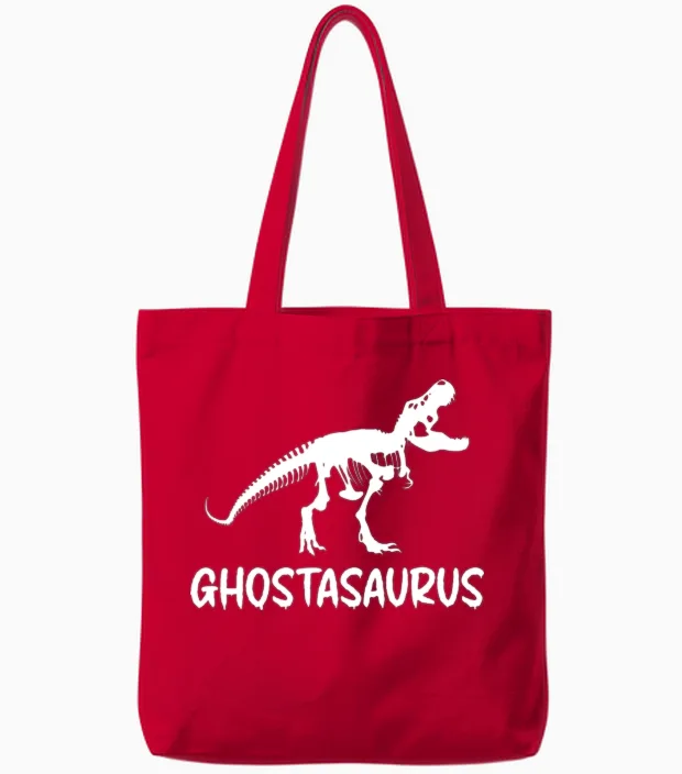 Ghostasaurus Funny Halloween Tote Bags in Red