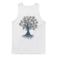 Autism Awareness Tree Puzzles Embrodery Effect Unisex Tank Top - White – 1