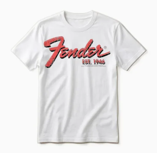 Fender Est. 1946 Classic Centered Logo T-Shirt, Black Unisex T-Shirt - White