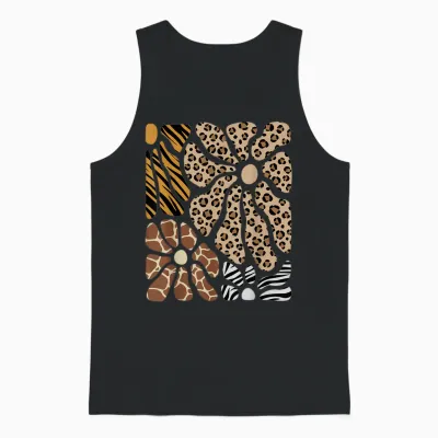 Safari Floral Boho Flowers Cute Animals Girls Leopard Print Unisex Tank Top - Black