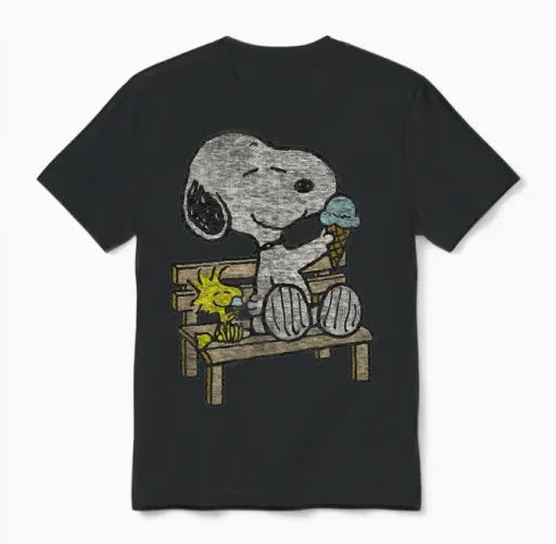 Peanuts - Snoopy Woodstock Bench Unisex T-Shirt - Black
