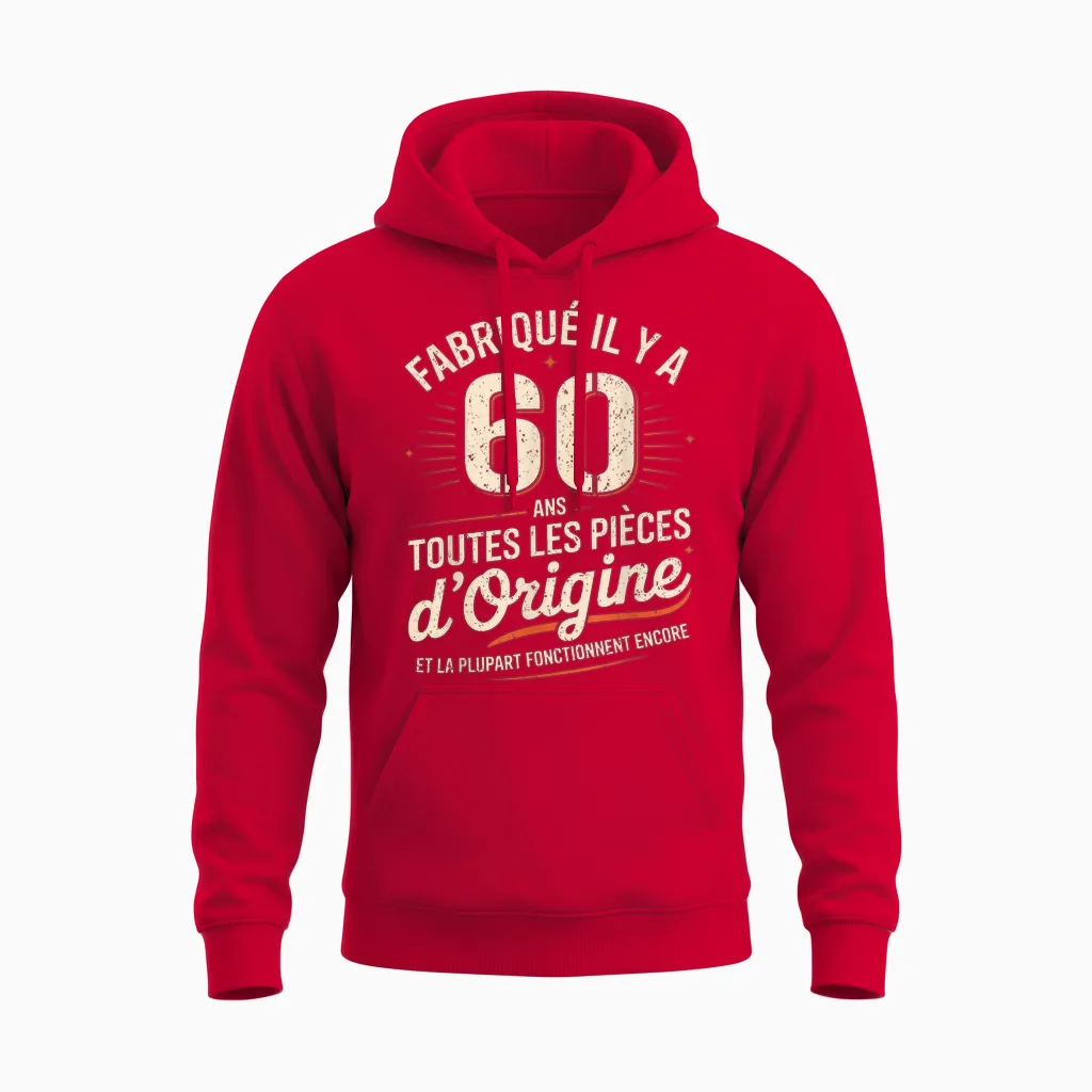 Humour 60 Years Birthday Gift Original 60 Years Man Unisex Hoodie in Red