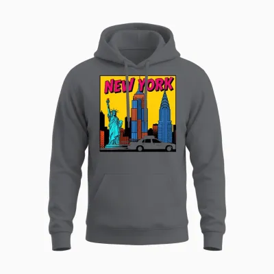 New York Pop Art Skyline Unisex Hoodie - Charcoal