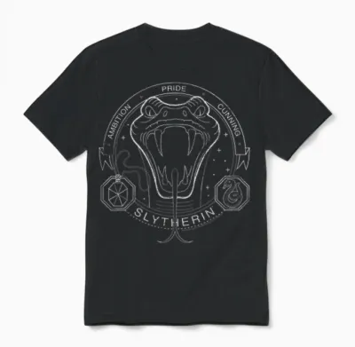 Harry Potter Slytherin Line Art Snake Symbol Unisex T-Shirt - Black