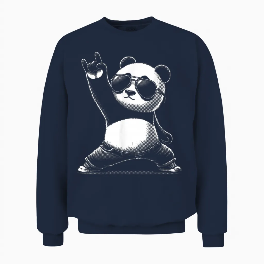 Retro Panda Rock and Roll Musik Lustiger Panda Unisex Sweatshirt in Navy