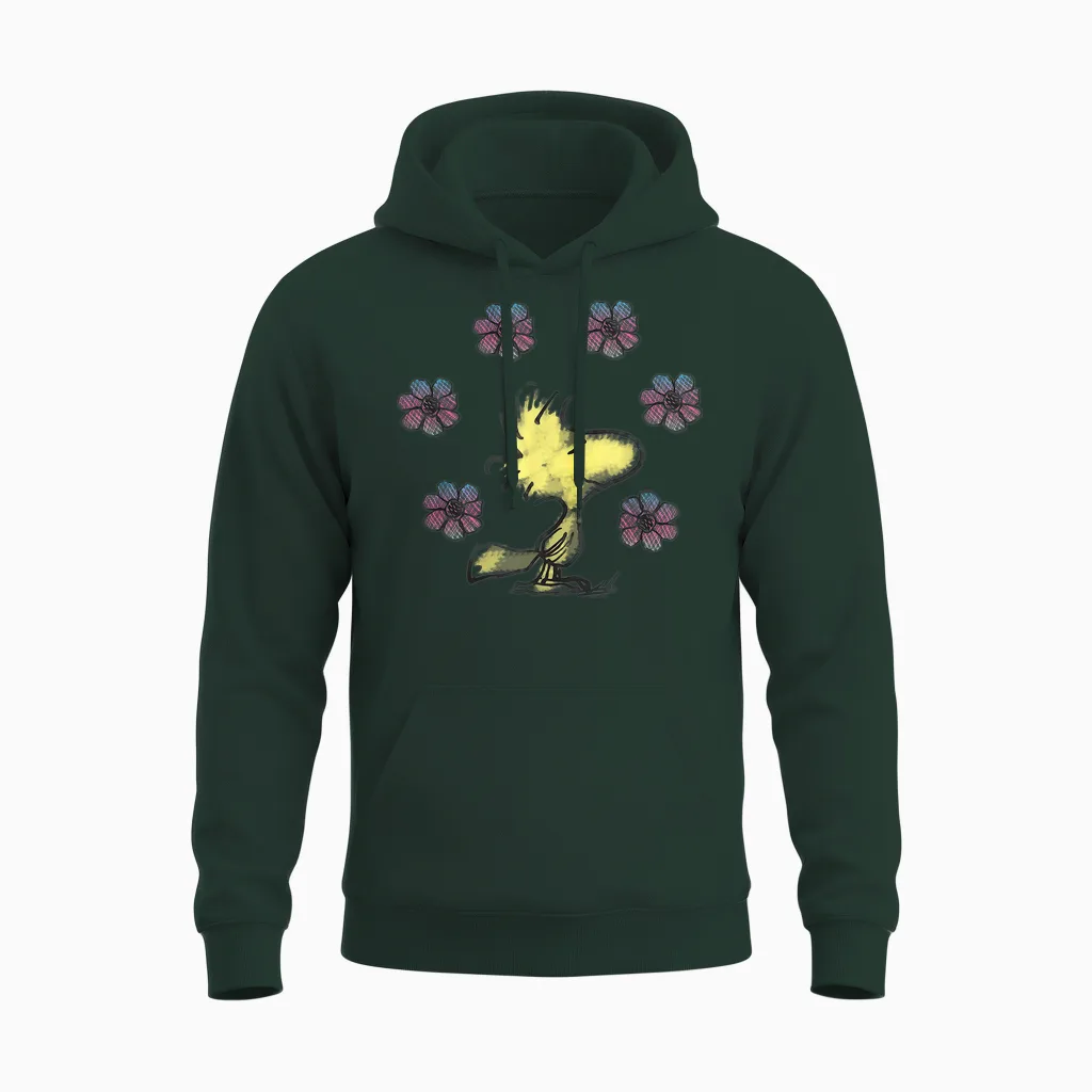 Peanuts Woodstock Liebe Blumen Unisex Hoodie in Forest