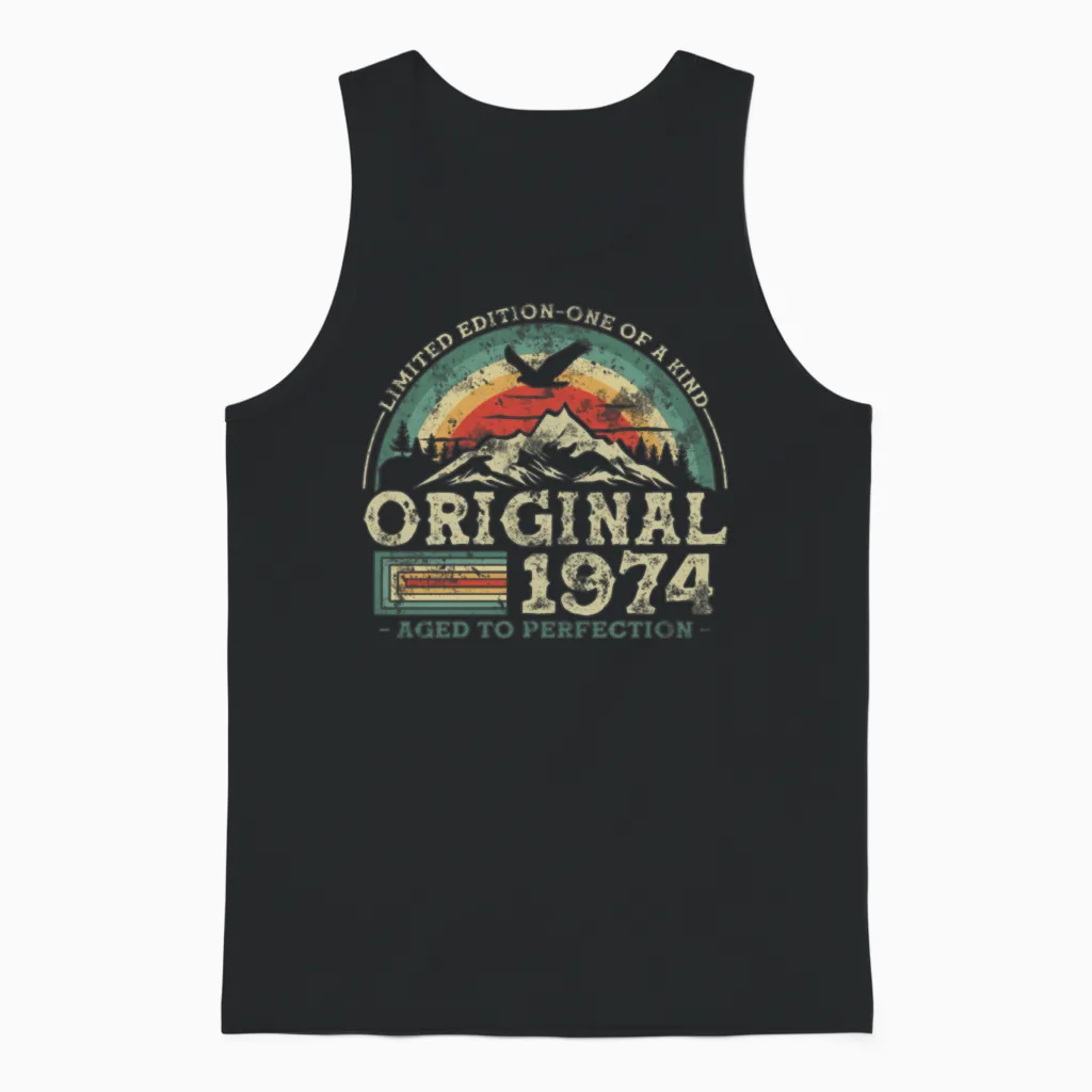1974 Vintage Birthday Gift Unisex Tank Top in Black