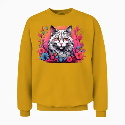 Retro Colorful Cat - Retro Floral Unisex Sweatshirt - Gold
