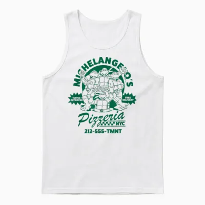 Teenage Mutant Ninja Turtles Michelangelo's Vintage Pizzeria T-Shirt, White, S Unisex Tank Top - White