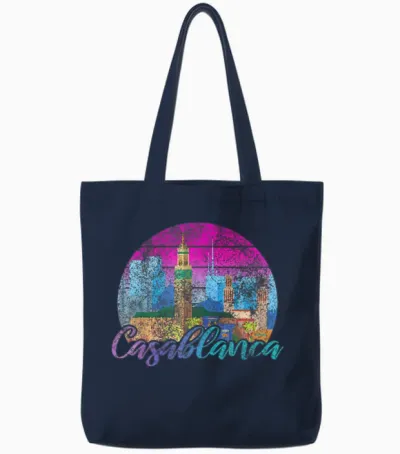 Vintage Casablanca Morocco Travel Retro Sunset Casablanca Tote Bags - Navy