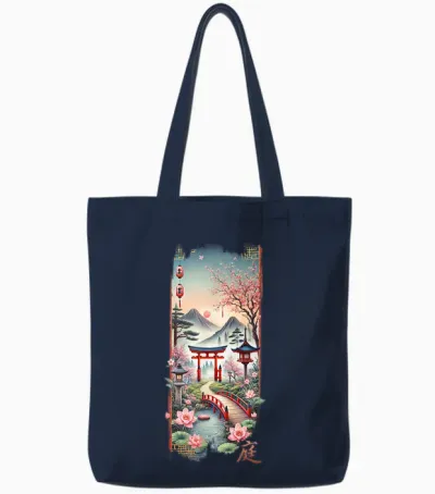 Pure Japanese Culture Vaporwave 80's 90's Cherry Blossom T-Shirt, Black, S Tote Bags - Navy