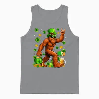 St Patricks Day Bigfoot Sasquatch Shamrock Men Women Unisex Tank Top - Sport Grey