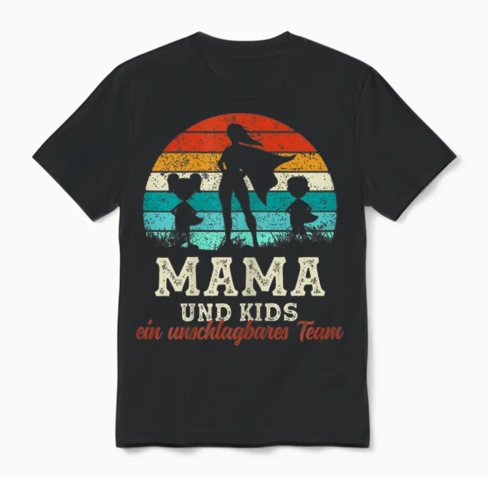 Team Mama Kids Kinder Superheld Muttertag Stolze Super Mama Unisex T-Shirt in Black