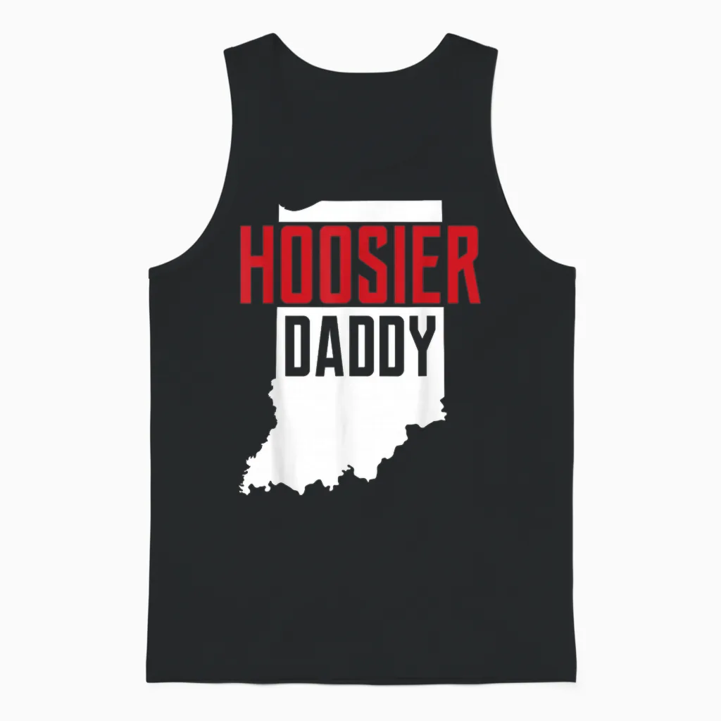 Hoosier Daddy Indiana State Map Gift Unisex Tank Top in Black