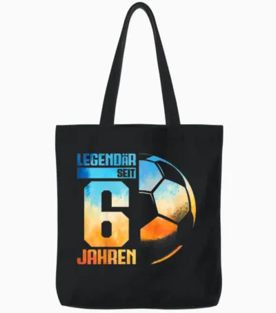 Kids 6th Birthday Retro Football Player 6 Years Boy Tote Bags - Black