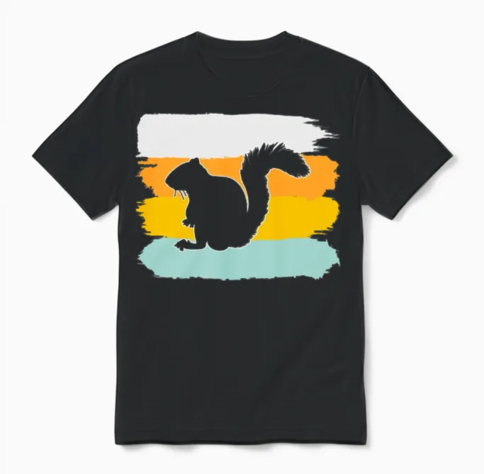 Squirrel Retro Unisex T-Shirt in Black
