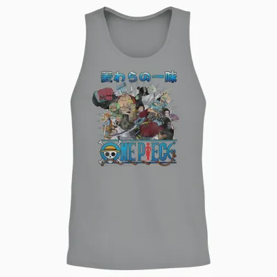 One Piece Anime Retro Straw Hat Crew Cast Collage Unisex Tank Top - Sport Grey