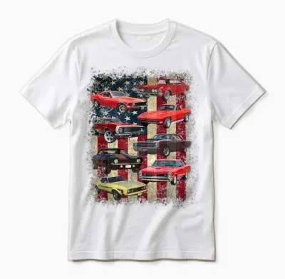Vintage Classic Muscle Car Retro American Flag Patriotic Unisex T-Shirt - White