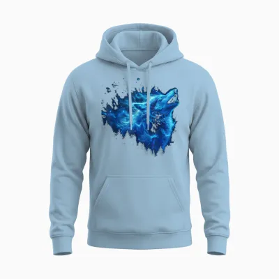 Galaxy Wolf Howling Graphic Electrical Blue Wolf Lovers Unisex Hoodie - Light Blue