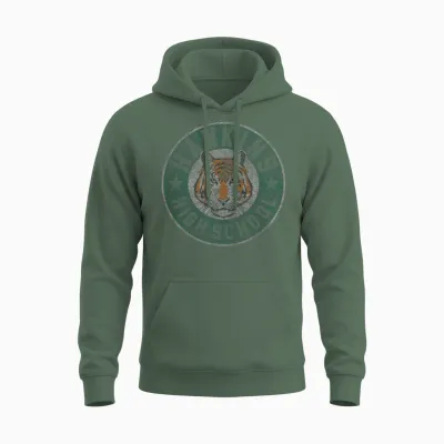 Stranger Things 4 Hawkins High School Tiger Circle Unisex Hoodie - Military Green