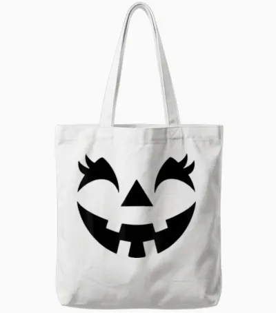 Jack O Lantern Face Pumpkin Eyelashes Hallowen Costume Funny Tote Bags - White