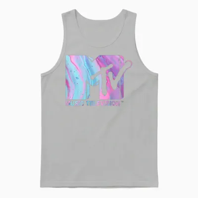 Mademark X Mtv - Mtv Logo Pink Blue Fluid Unisex Tank Top - Ash