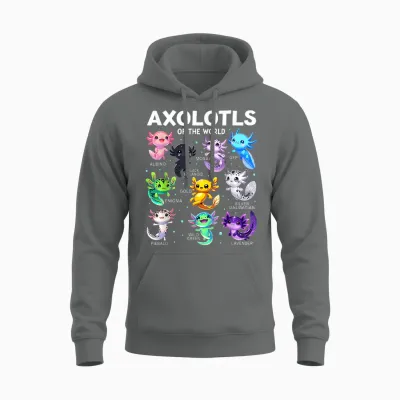 Kawaii Axolotls of the World Graphic Tees Axolotl Animals Unisex Hoodie - Graphite Heather