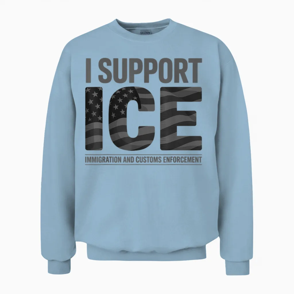 I Support Ice, Immigration Officers American Flag Vintage Unisex Sweatshirt in Light Blue