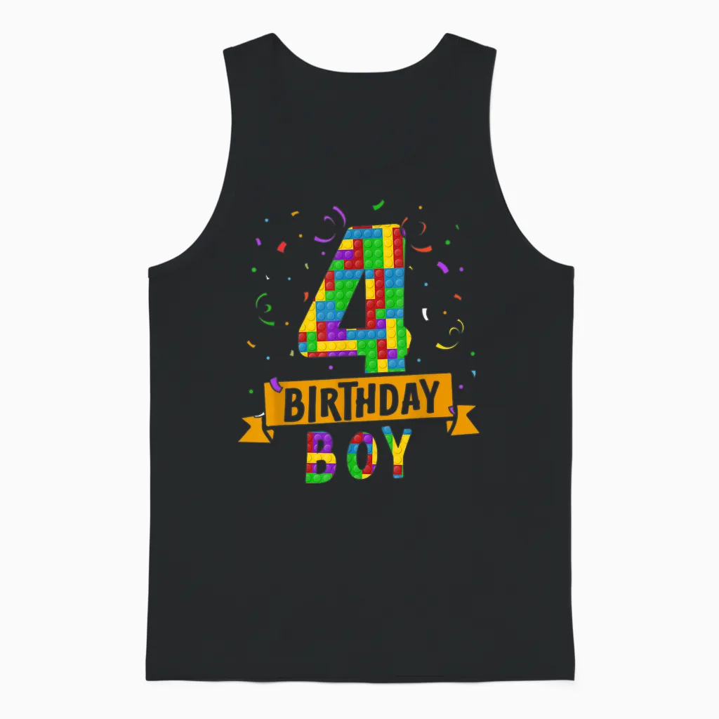 Geburtstag Junge Bausteine 4 Jahre Alt Unisex Tank Top in Black