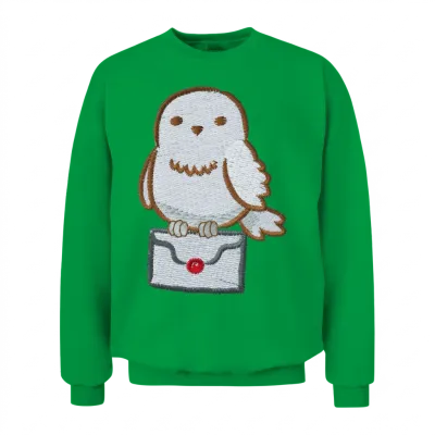 Harry Potter Hedwig with Letter Embroidery Design Unisex Sweatshirt - Irish Green