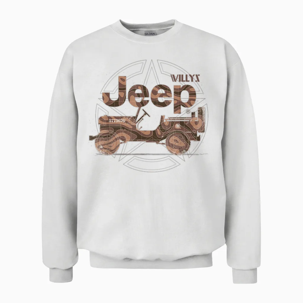 Jeep Willys Ma Star T-Shirt, Black Unisex Sweatshirt in White